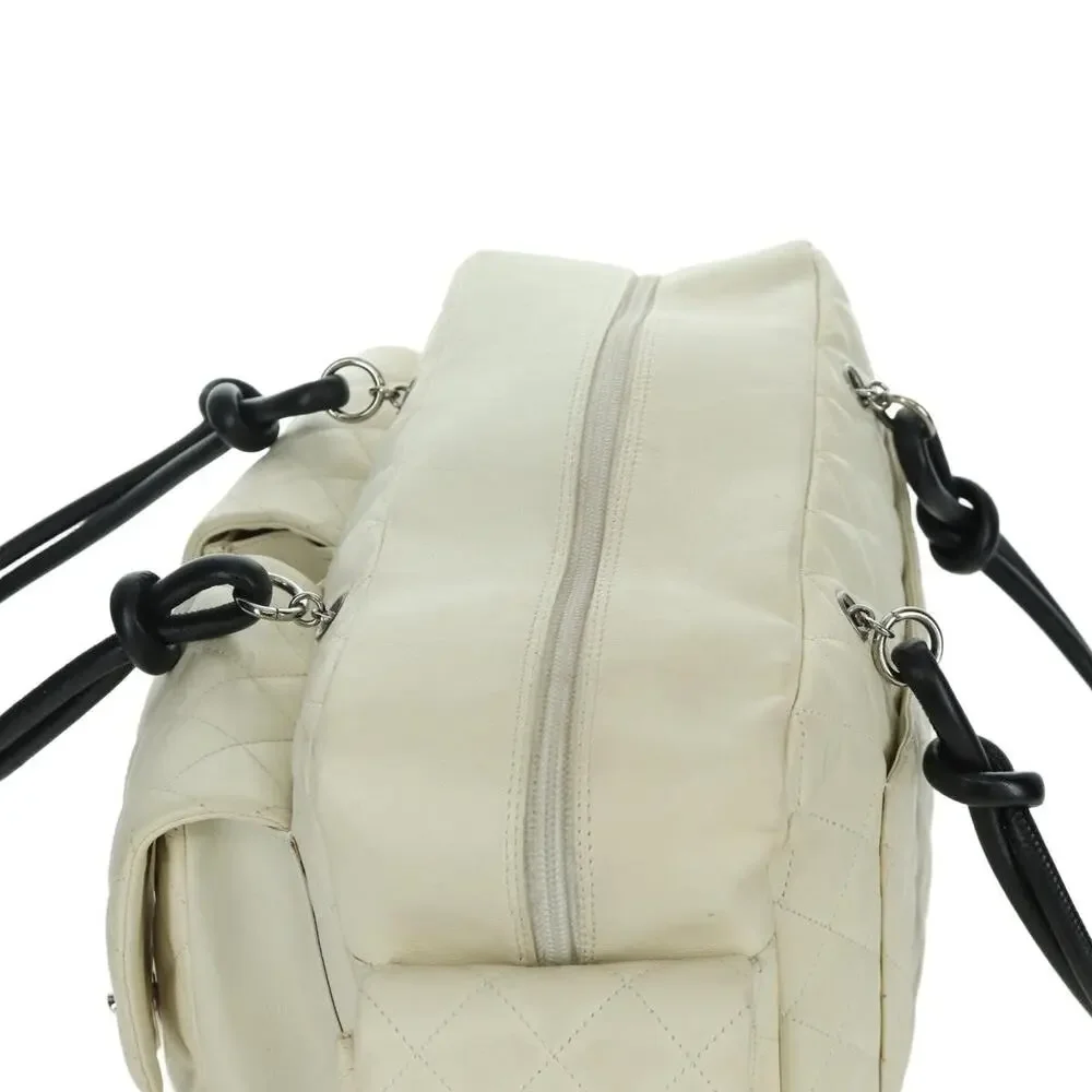 Chanel Leather Cambon Line Matelasse Handbag White